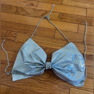 Bow rhinestone chain halter top
